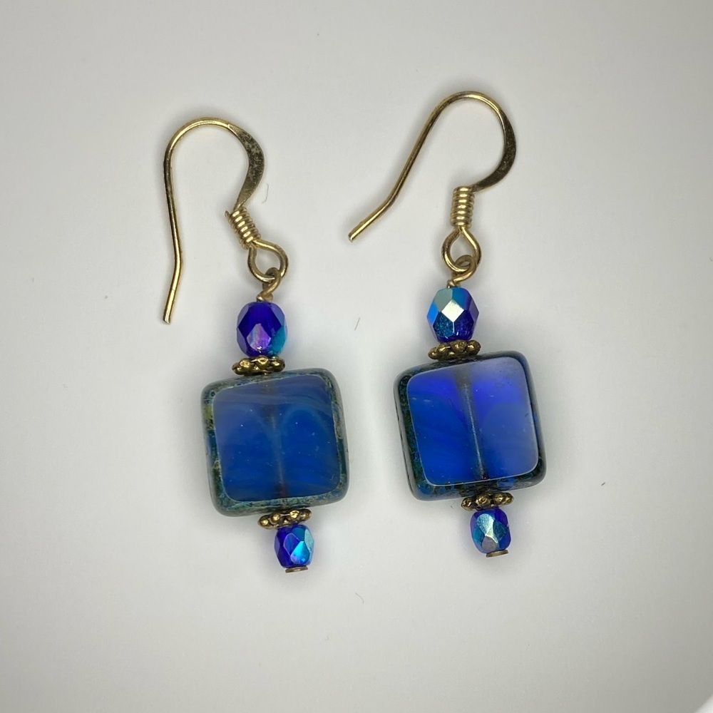 Murano Glass Cobalt Blue and Gold Drop Earrings